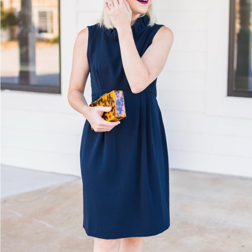 Camilyn Beth Navy Ruffle Back Button Dress Size 4 USA